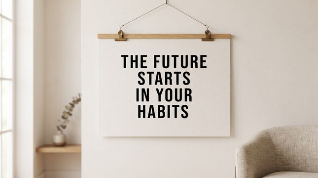 Minimalist wall poster with motivational quote text hanging in a modern bright living room interior