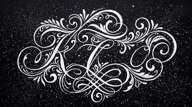 Elegant White Calligraphic Flourish Over Sparkling Starry Night Background