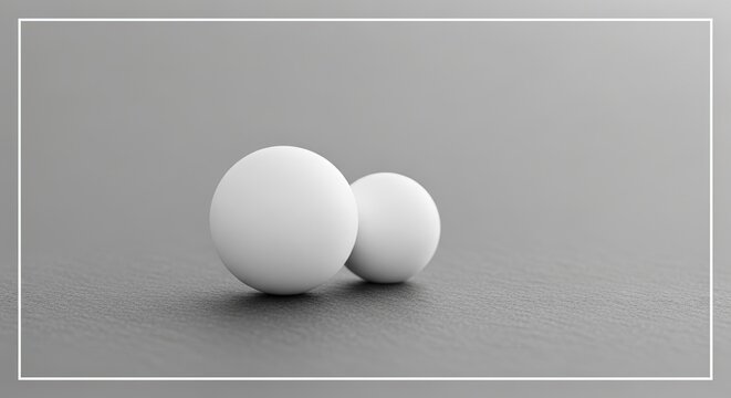 Minimalist Grayscale Abstract Composition: Two Smooth White Spheres on Textured Gray Surface