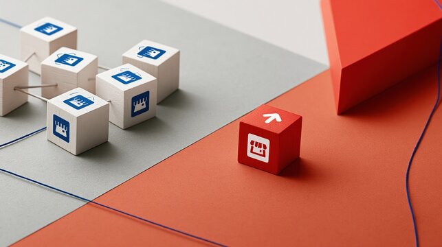 Red cube with shop icon stands apart from