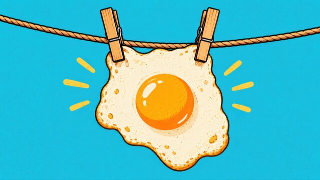 Fried egg hanging on a rope