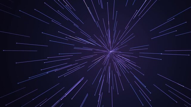 Abstract hyperspace warp speed effect with glowing purple light streaks background