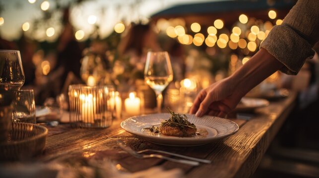 Dinner gathering in evening light
