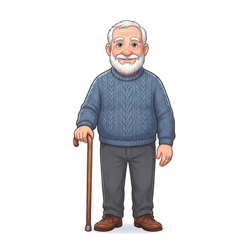 Friendly Cartoon Grandpa Character Isolated on White Background