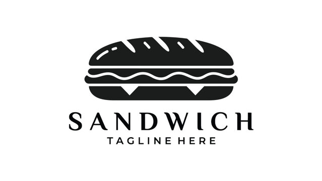 Minimalist black sandwich logo design featuring bold vector lines for modern culinary brand identity marketing concepts