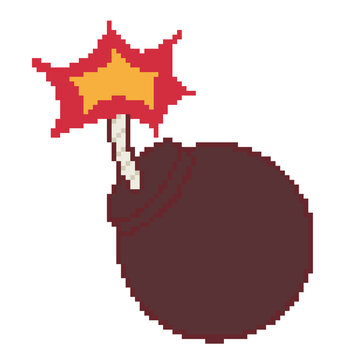pixel art bomb explosive fuse fire weapon dynamite spark icon