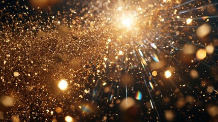 Obraz premium golden glitter particles shining bright on dark background