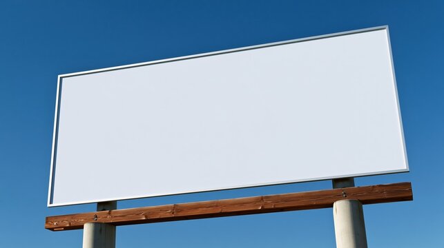 Blank white billboard against clear blue sky