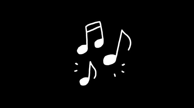 Musical notes hand drawn animation, animated music symbols motion doodle sketch melody sound audio rhythm tune beat song singing acoustic, white strokes