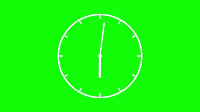 White clock face on a bright green background with twelve hour marks and two thin hands. Suitable for time management concepts.