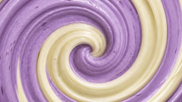 Creamy Taro and Vanilla Swirl Background with Smooth Spiral Pattern Taro Vanilla Cream Swirl Texture with Purple and White Colors Macro Close Up of Purple Taro and Vanilla Cream Vortex with Silky Flow