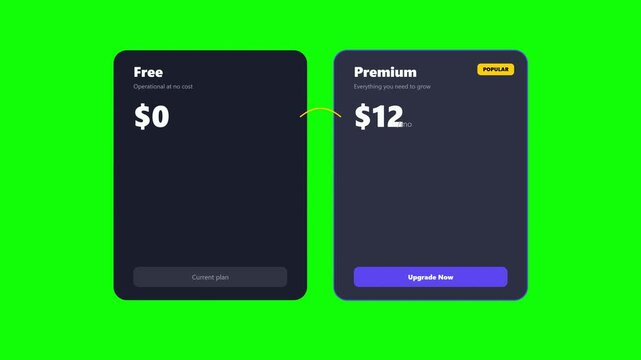 Dark subscription plans on green background for free and 12 monthly. Suitable for website, blog, marketing materials promoting subscription services.