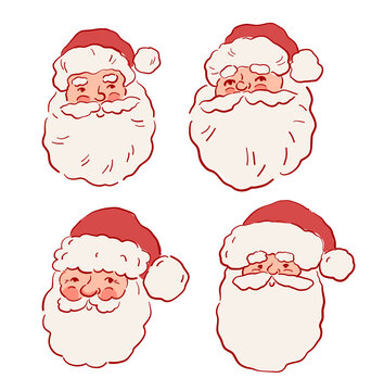 Christmas Hand Drawn vecor print. Festive Holiday clipart. Cartoon Santa