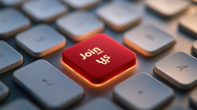 Glowing red keyboard button with join us text