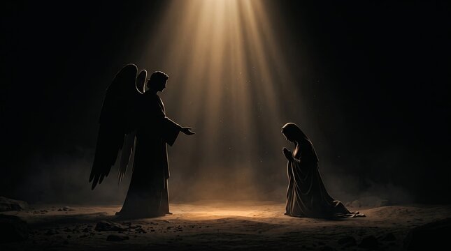 Angel Gabriel Appears to Virgin Mary in Dramatic Silhouette Annunciation Scene