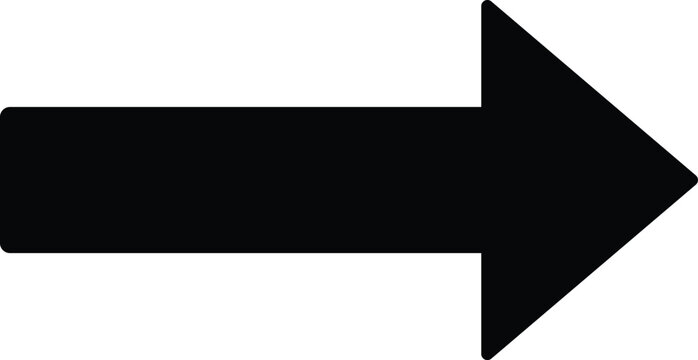 Transparent png of a simple black directional arrow icon pointing right showing movement next step and progress in a minimalist design for navigation interface and process illustration overlay left
