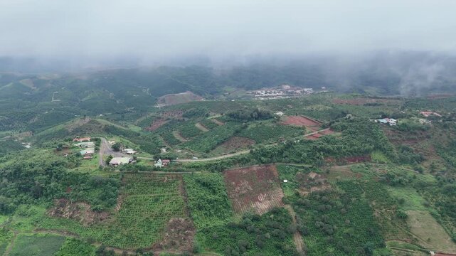 Panoramic view of green hills close to Ta Dung Lake in Dak Nong, Vietnam.