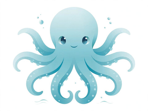 cute blue octopus vector illustration isolated on white background