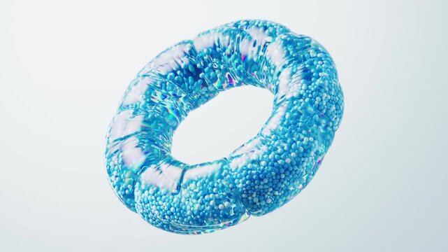 Blue particles in the inflatable soft balloon, 3d rendering.