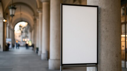 Fototapeta premium Empty blank signboard standing on city street sidewalk