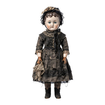 Creepy antique vintage porcelain doll horror character illustration vector isolated transparent background