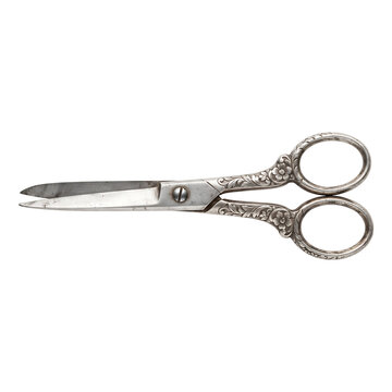 Vintage ornate metal scissors tailor tool illustration vector isolated transparent background