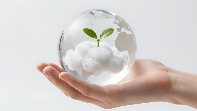 hands holding a green globe