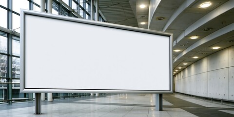 Obraz premium Empty blank billboard in modern airport terminal hallway