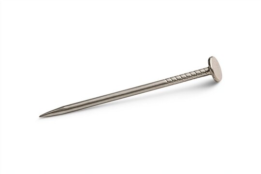 Single metal nail with textured shaft isolated on