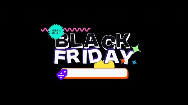 Black friday sale labels animate on transparent background