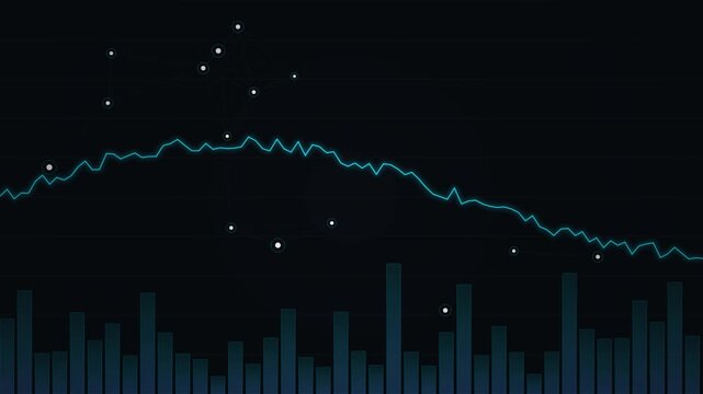 Abstract digital graph with fluctuating line and bar chart over starry night sky