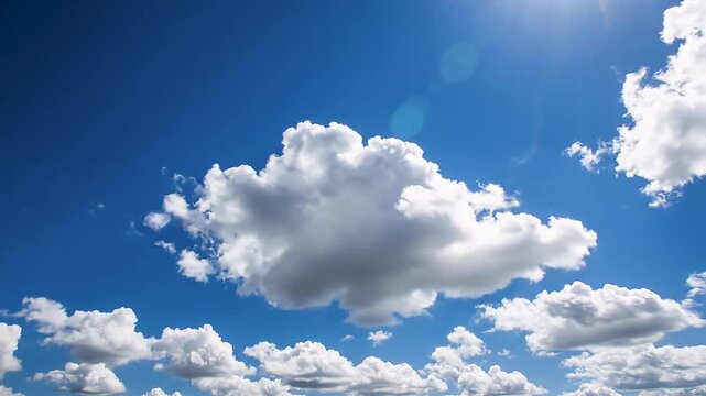 Cielo azul claro con nubes blancas y suaves en movimiento continuo durante un d&iacute;a soleado, creando una atm&oacute;sfera serena, limpia y luminosa.