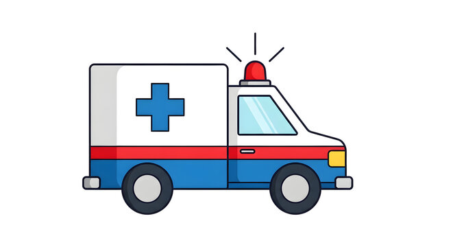 Minimalist Illustration of an Emergency Ambulance with Flashing Light