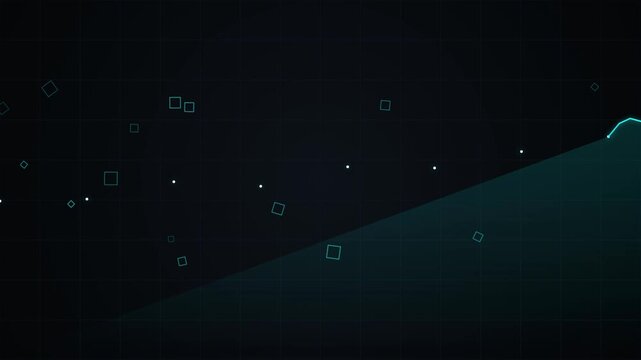 Abstract geometric particles flow on dark gradient background digital animation