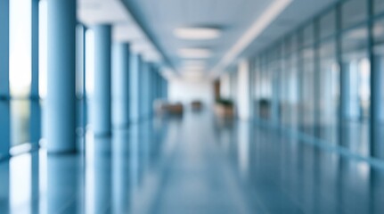 Obraz premium blurred modern office hallway with blue glass walls