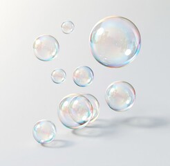 Obraz premium Colorful soap bubbles floating against white background