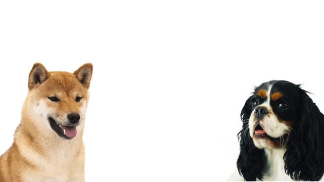 Shiba Inu and spaniel on a white background