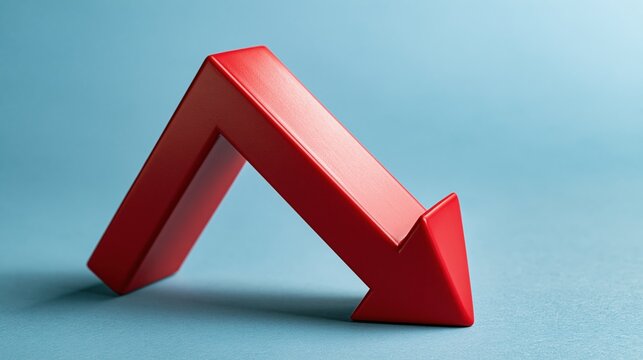 Red downward arrow symbolizing financial loss on blue