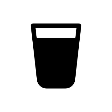 Glass filled with liquid silhouette icon showing simple black shape perfect for restaurant beverage menus bar signage or drink related digital graphic design.