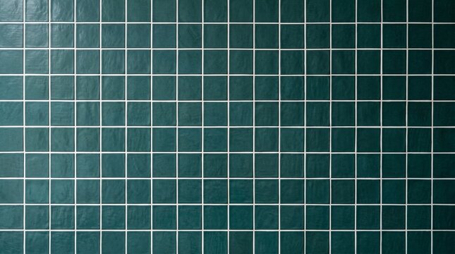 Dark teal ceramic tile wall with white grout lines in close-up