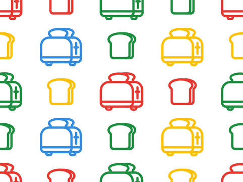 Seamless Toaster and Sliced Bread Line Art Vector Pattern Background