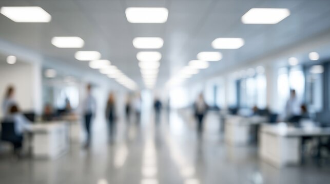 blurred modern office interior with busy employees