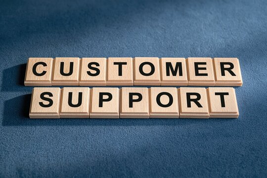 Customer support concept spelled with wooden letter tiles