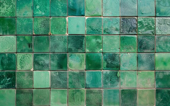 An alluring arrangement of green tiles, showcasing a range of shades, textures and patterns that come together in a striking, cohesive composition.