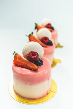 Strawberry and berry mousse desserts with white chocolate