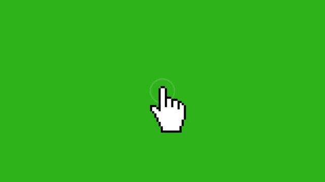 Pixel hand cursor clicking with green screen chroma key background