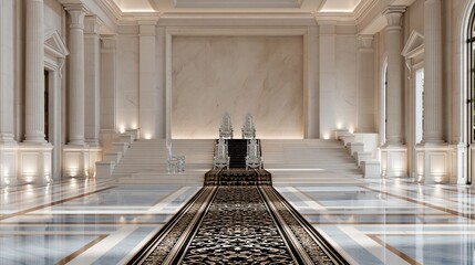 Obraz premium Grand marble throne room with ornate chairs and