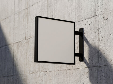 Blank square wall mounted signboard mockup on concrete wall