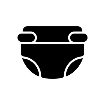 Baby diaper icon with clean black silhouette design for childcare product branding and parenting blog illustrations or infant health care merchandise packaging.