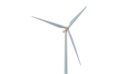 Modern white wind turbine with three blades, isolated on transparent background © George